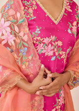 GAZAL SHARARA SET - BERRY PINK