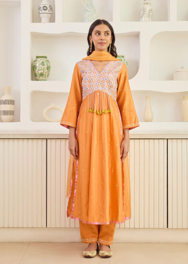 RUBAB KURTA WITH DUPATTA - TANGERINE ORANGE