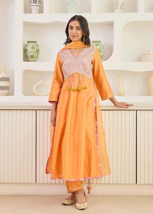 RUBAB KURTA WITH DUPATTA - TANGERINE ORANGE