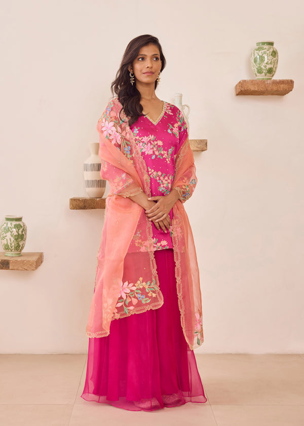 GAZAL SHARARA SET - BERRY PINK