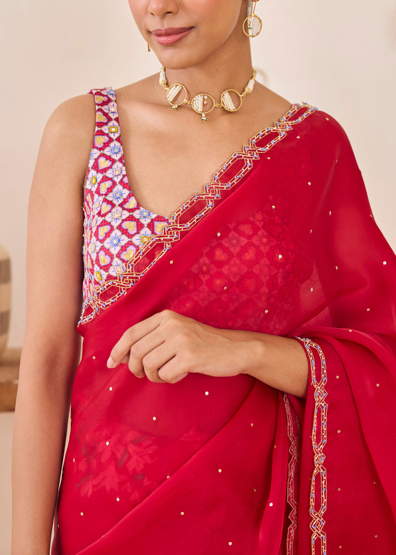 SASHA SAREE ARIA BLOUSE - VERMILION RED