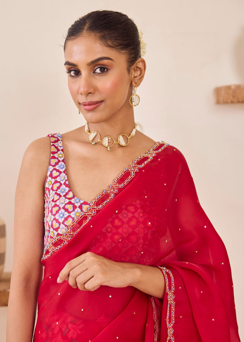 SASHA SAREE ARIA BLOUSE - VERMILION RED