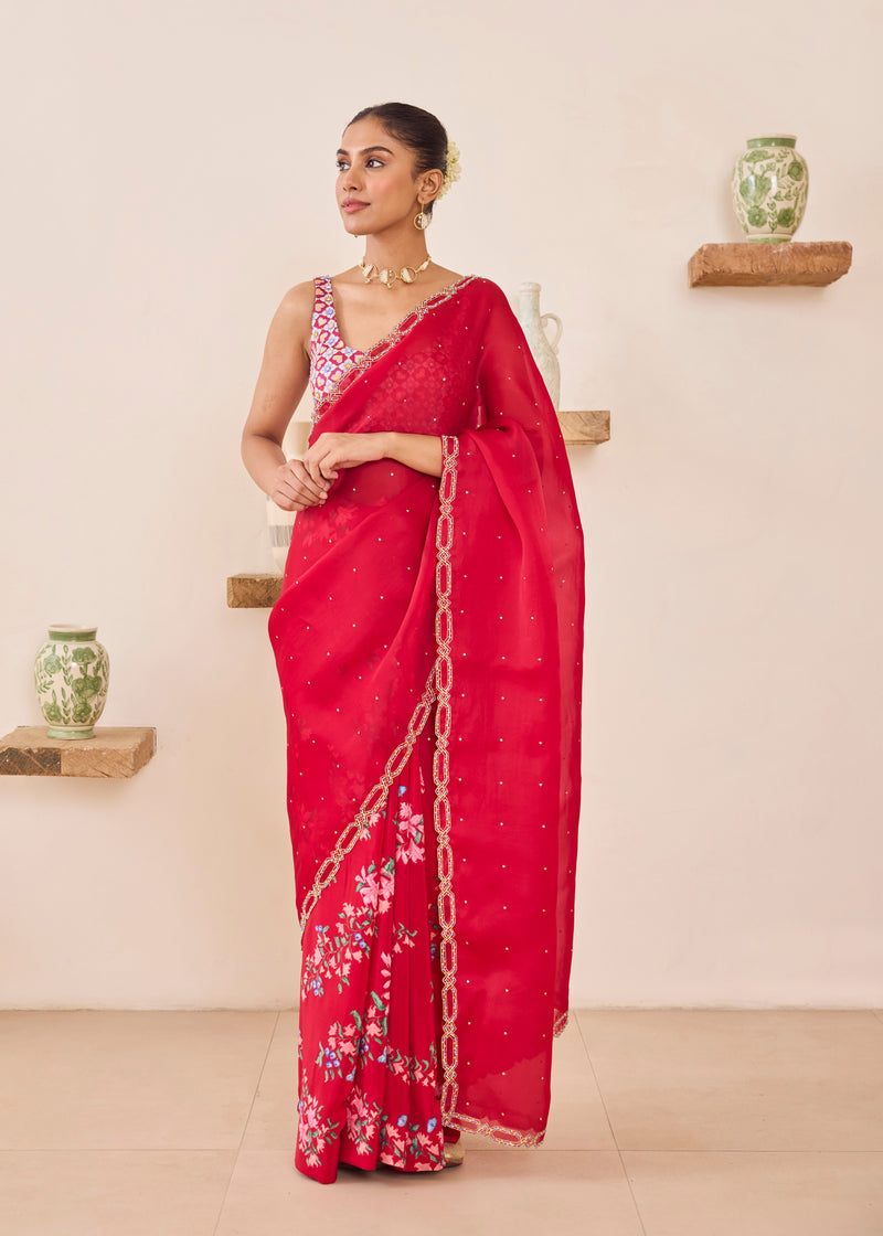 SASHA SAREE ARIA BLOUSE - VERMILION RED