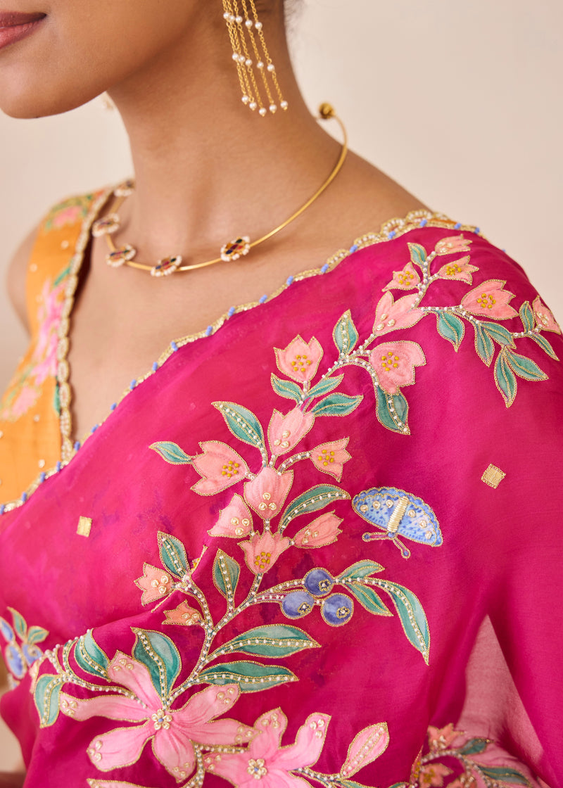 RAAG SAREE GAZAL BLOUSE - BERRY PINK