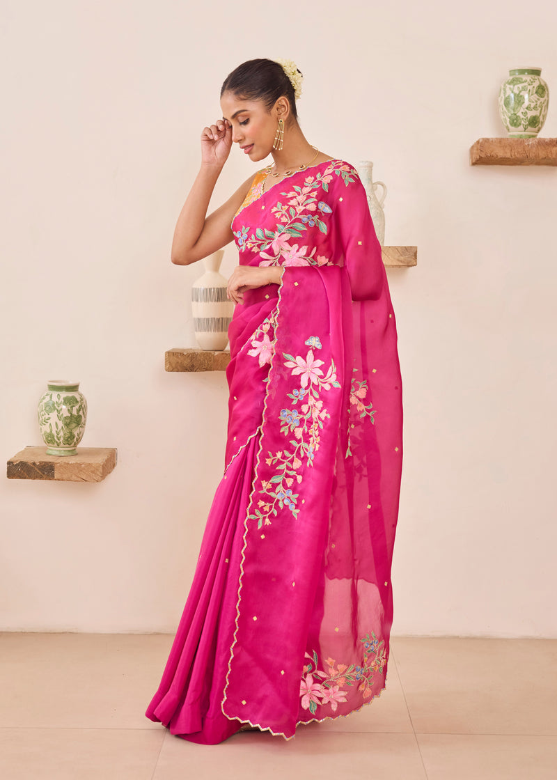 RAAG SAREE GAZAL BLOUSE - BERRY PINK