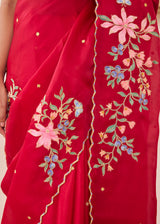 RAAG SAREE GAZAL BLOUSE - VERMILION RED