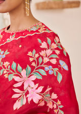 RAAG SAREE GAZAL BLOUSE - VERMILION RED