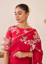 RAAG SAREE GAZAL BLOUSE - VERMILION RED