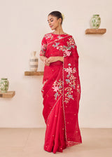 RAAG SAREE GAZAL BLOUSE - VERMILION RED