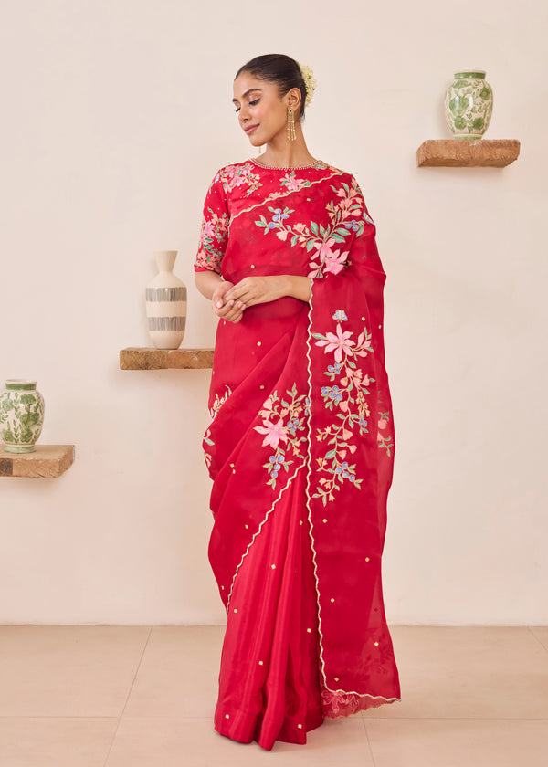 RAAG SAREE - VERMILION RED