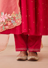 MOIRA ANARKALI WITH DUPATTA - VERMILION RED