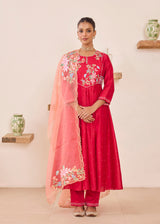 MOIRA ANARKALI WITH DUPATTA - VERMILION RED