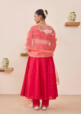 MOIRA ANARKALI WITH DUPATTA - VERMILION RED