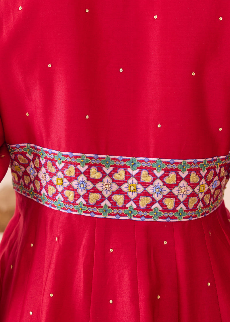 MOIRA ANARKALI WITH DUPATTA - VERMILION RED