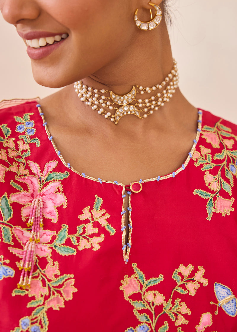 MOIRA ANARKALI WITH DUPATTA - VERMILION RED