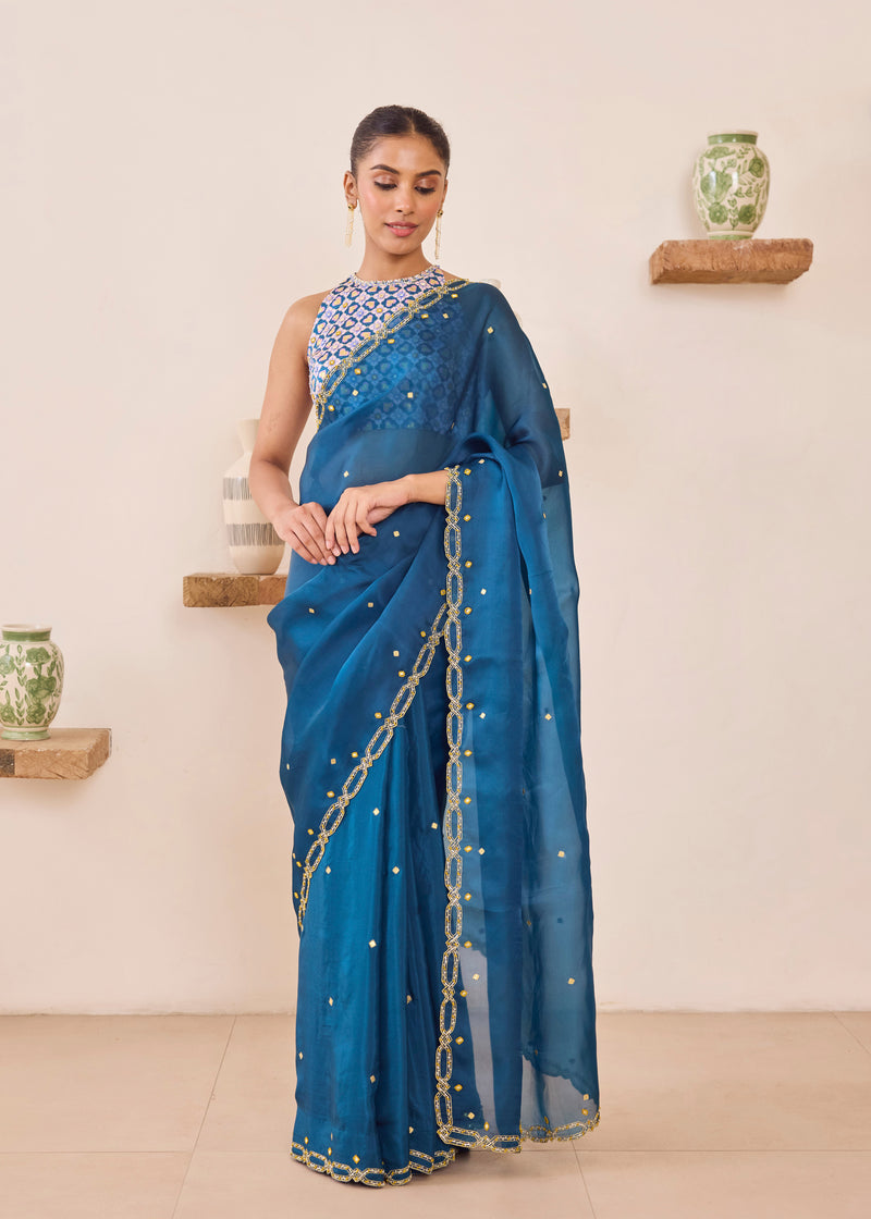 LEIA SAREE ARIA BLOUSE - TEAL BLUE