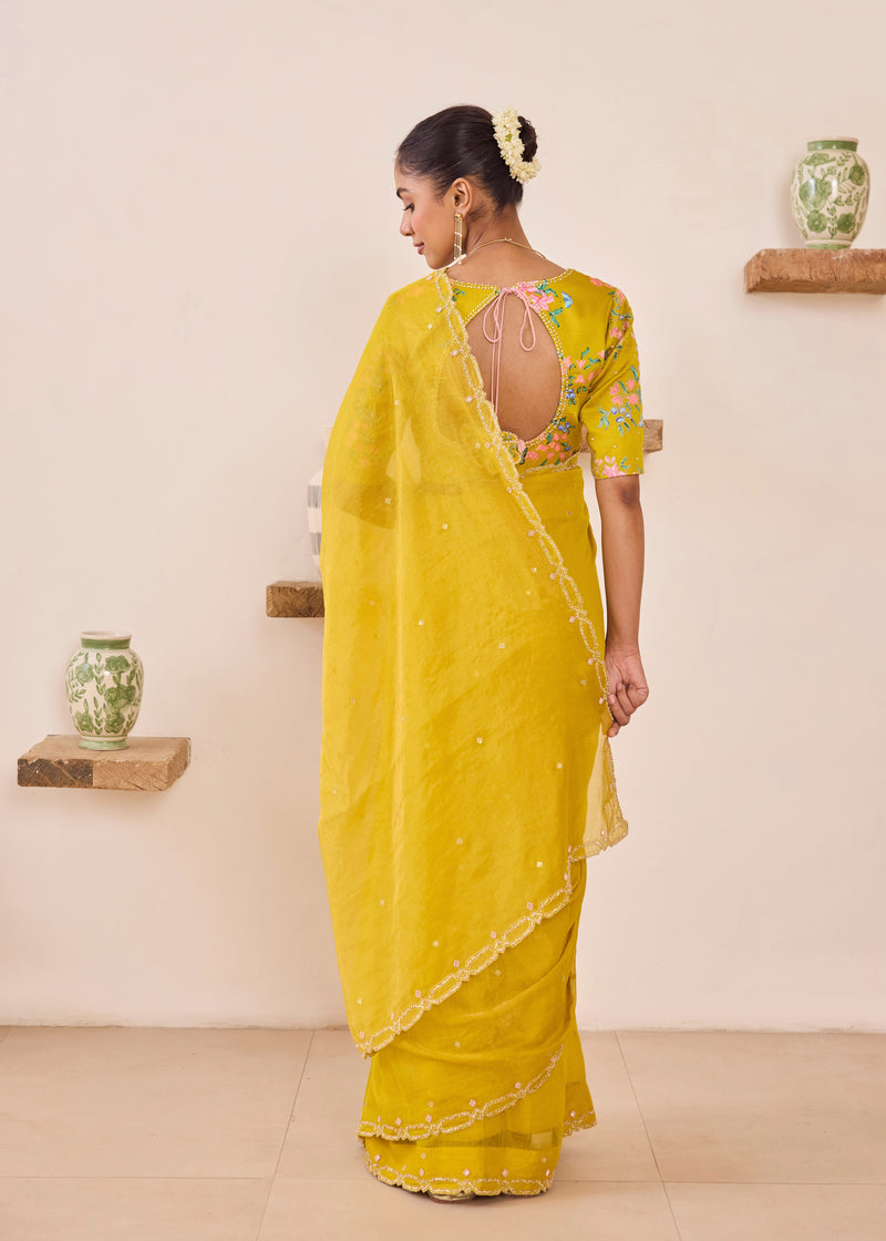 LEIA SAREE GAZAL BLOUSE - MUSTARD YELLOW