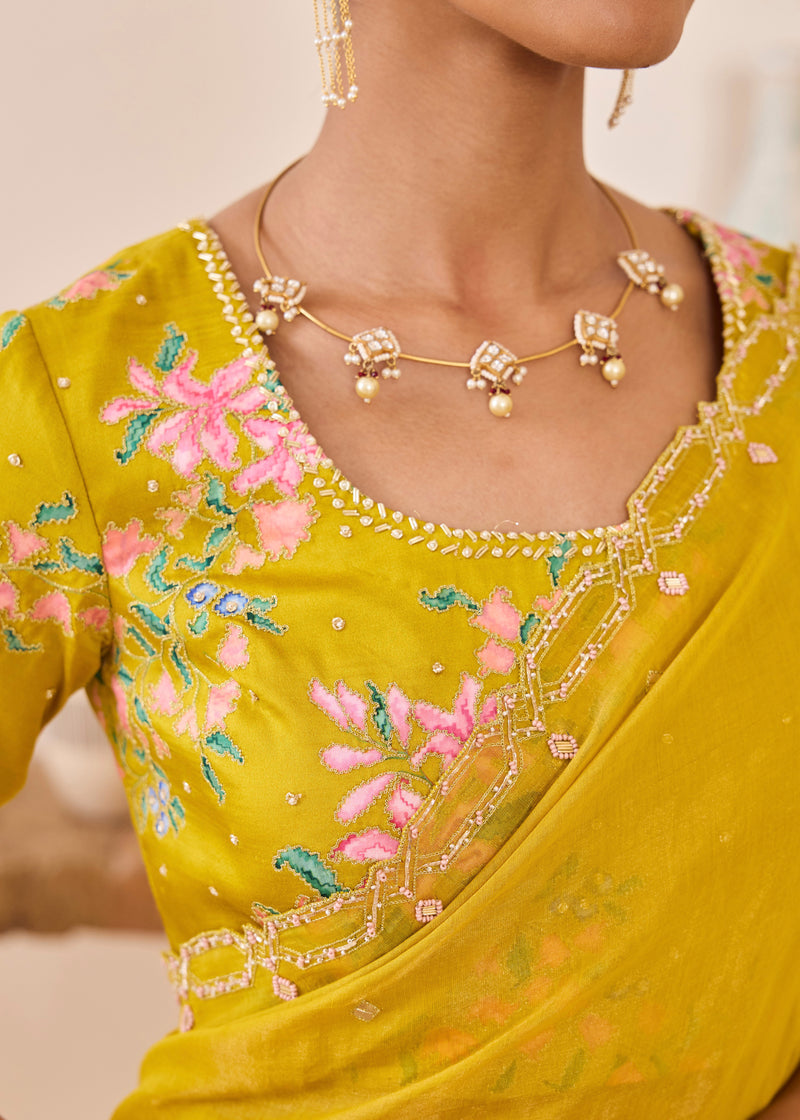 LEIA SAREE GAZAL BLOUSE - MUSTARD YELLOW