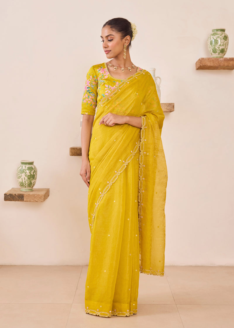 LEIA SAREE GAZAL BLOUSE - MUSTARD YELLOW