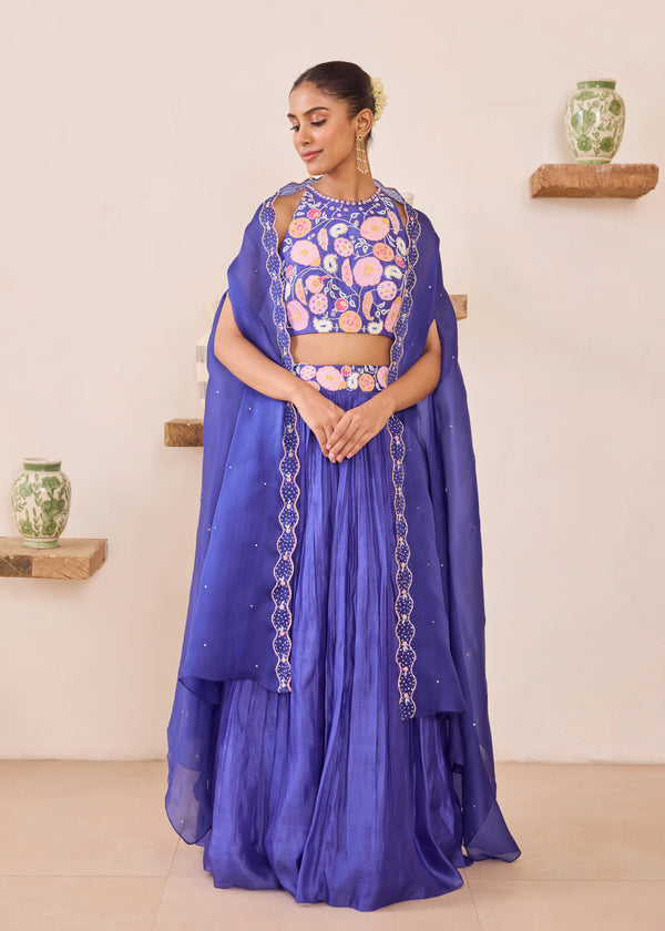 AMARIS CAPE LEHENGA SET - PURPLE