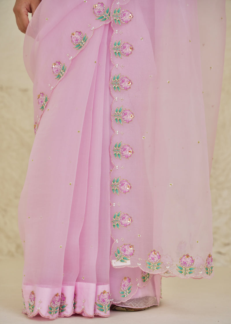 Ichika Saree Blouse Set - Rose Pink