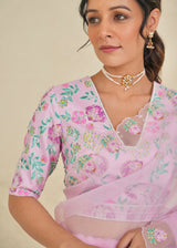 Ichika Saree Blouse Set - Rose Pink