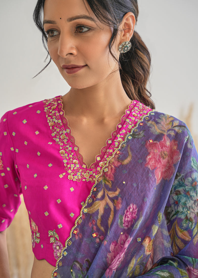 Fiza Tissue Saree Feeha Blouse - Purple