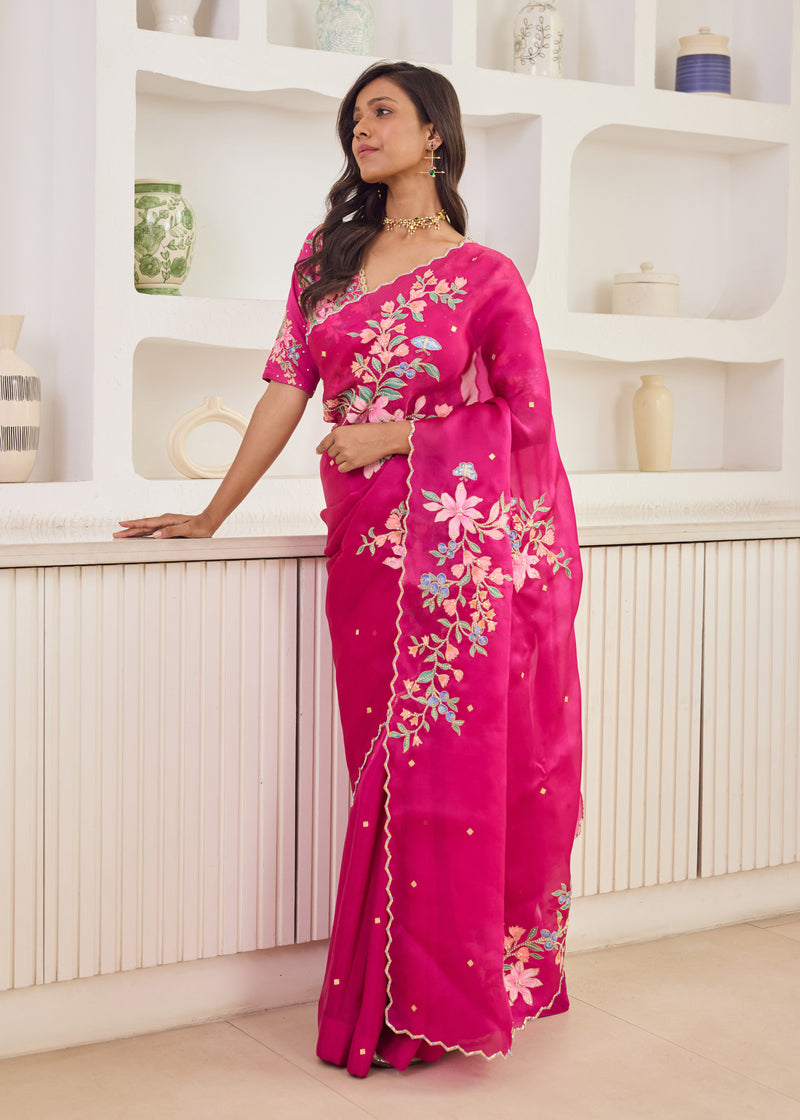 RAAG SAREE GAZAL BLOUSE - BERRY PINK