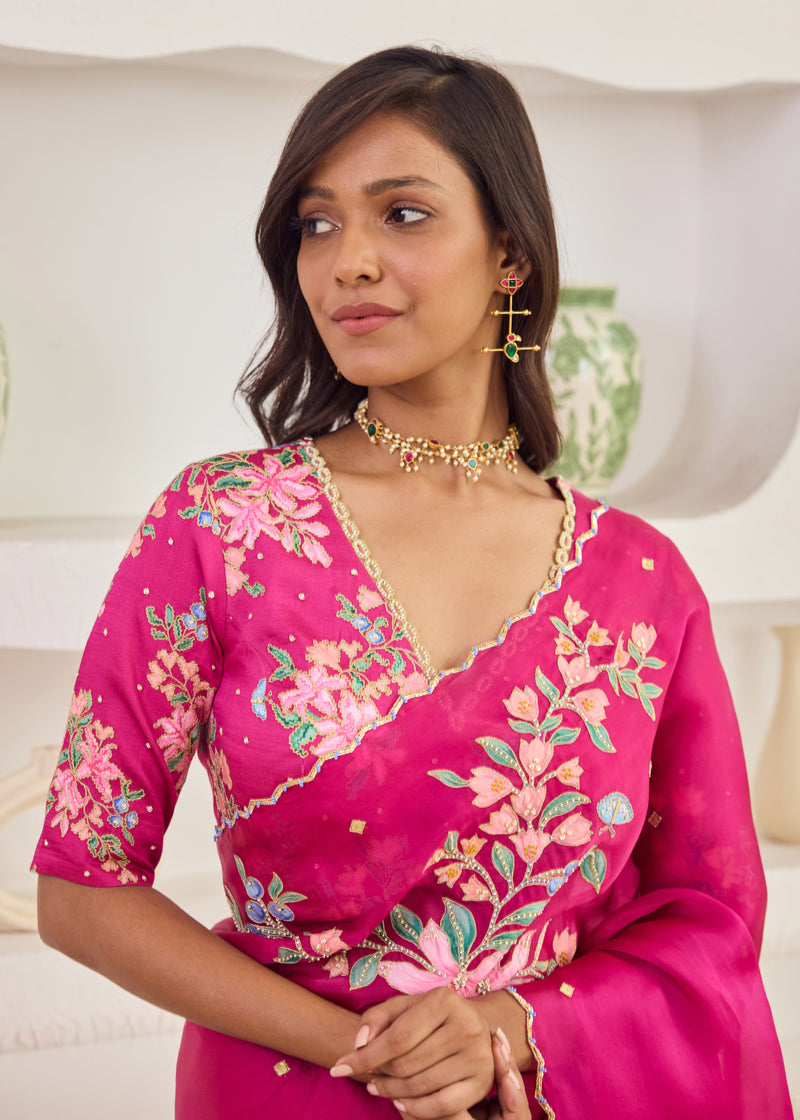 RAAG SAREE GAZAL BLOUSE - BERRY PINK