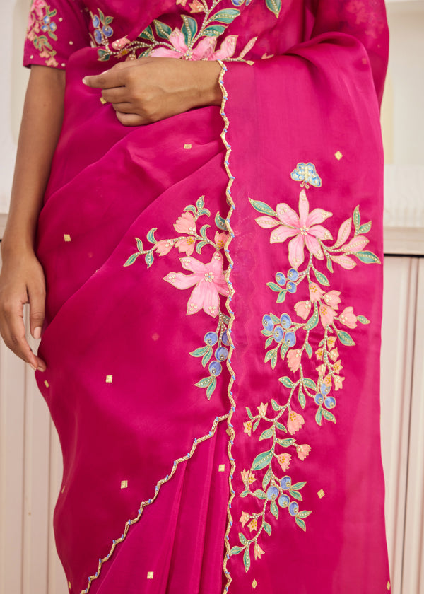 RAAG SAREE GAZAL BLOUSE - BERRY PINK