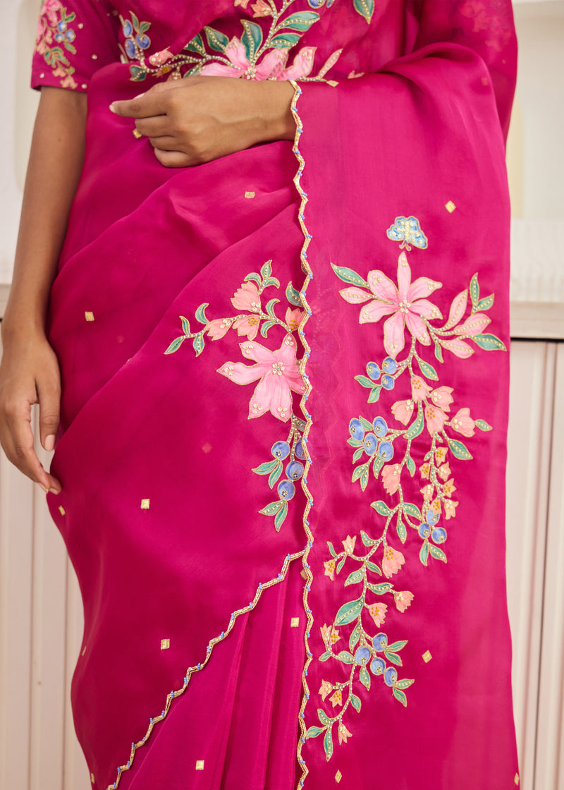 RAAG SAREE GAZAL BLOUSE - BERRY PINK