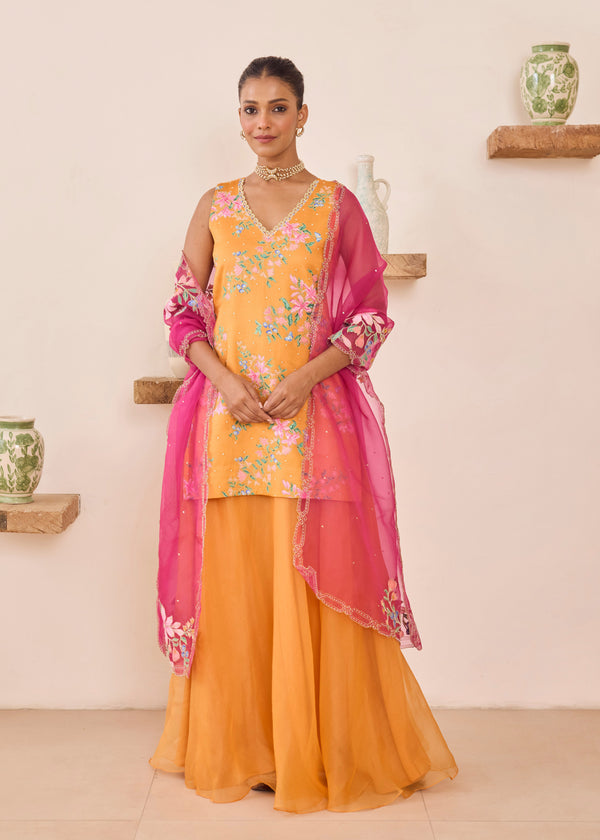 GAZAL SHARARA SET - TANGERINE ORANGE