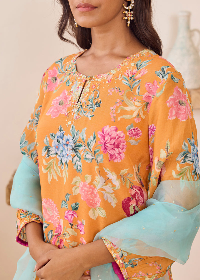 FIZA KURTA SET WITH DUPATTA - TANGERINE ORANGE