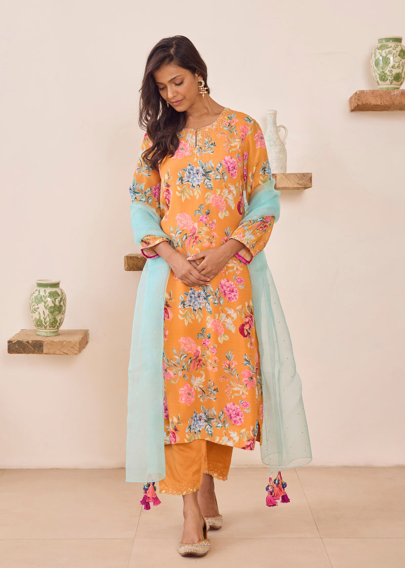 FIZA KURTA SET WITH DUPATTA - TANGERINE ORANGE