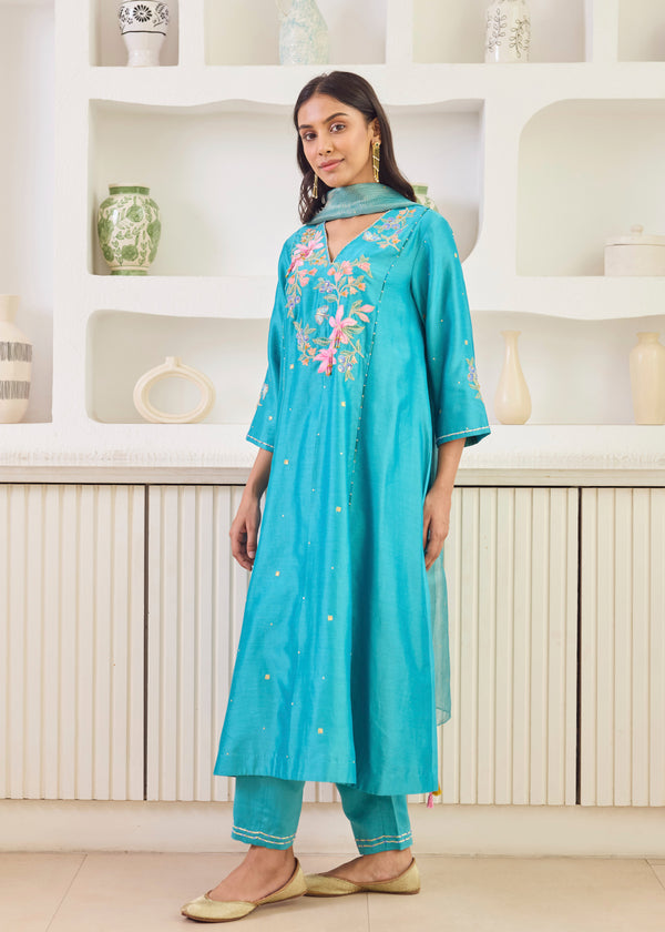 ILANA KURTA SET WITH DUPATTA - TURQUOISE