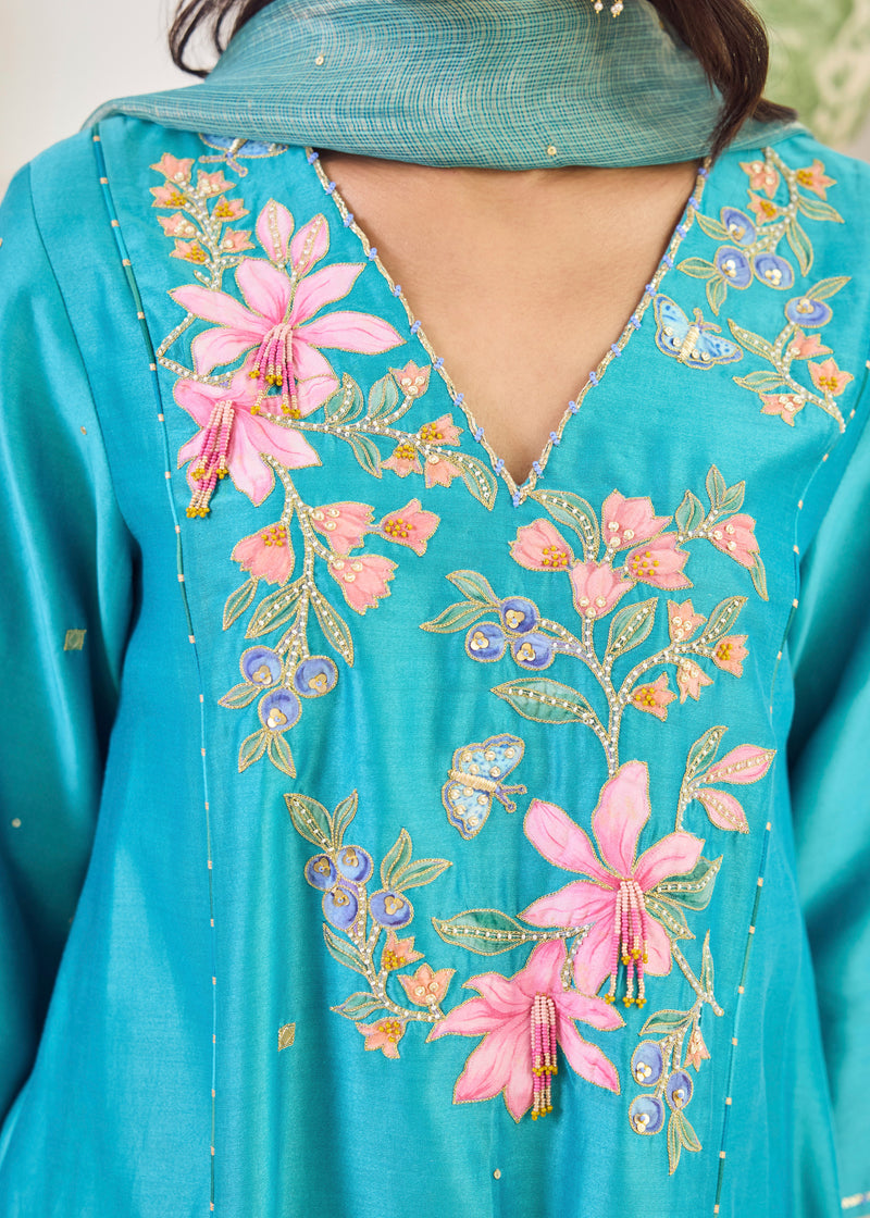 ILANA KURTA SET WITH DUPATTA - TURQUOISE