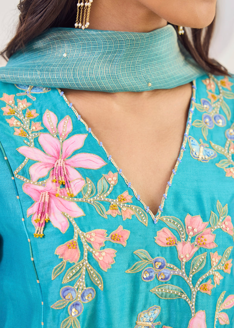 ILANA KURTA SET WITH DUPATTA - TURQUOISE