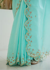 Nargis Saree Pebble Blue Fiza Blouse - Aqua Blue