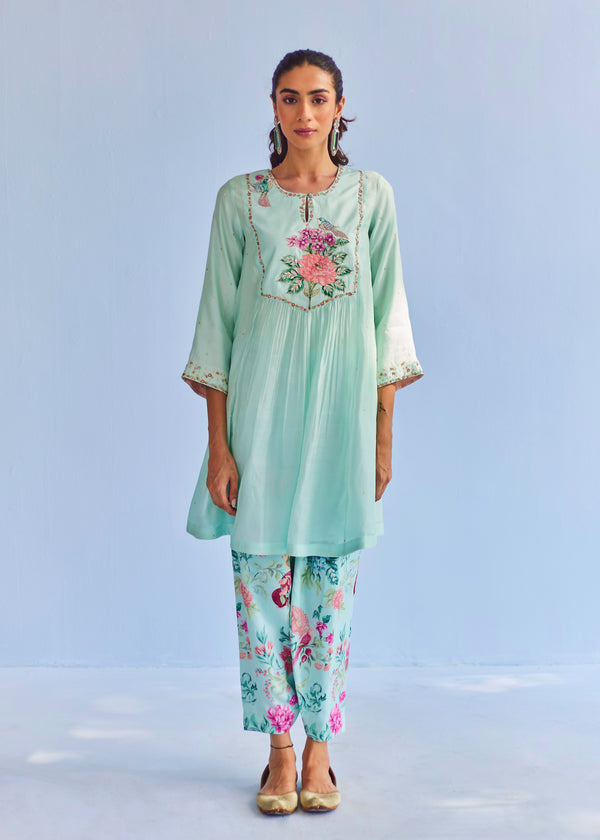 Jehan Gathered Kurta Set - Sage Green