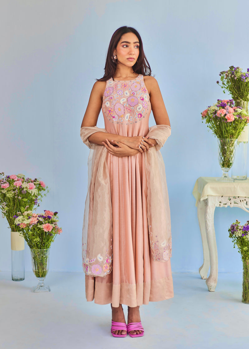 AELIA SLEEVELESS ANARKALI SET - NUDE PEACH