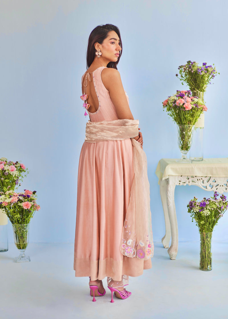 AELIA SLEEVELESS ANARKALI SET - NUDE PEACH