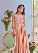 AELIA SLEEVELESS ANARKALI SET - NUDE PEACH