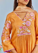 MAHIRA GATHERED KURTA SET - TANGERINE ORANGE