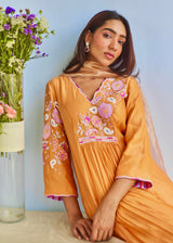 MAHIRA GATHERED KURTA SET - TANGERINE ORANGE