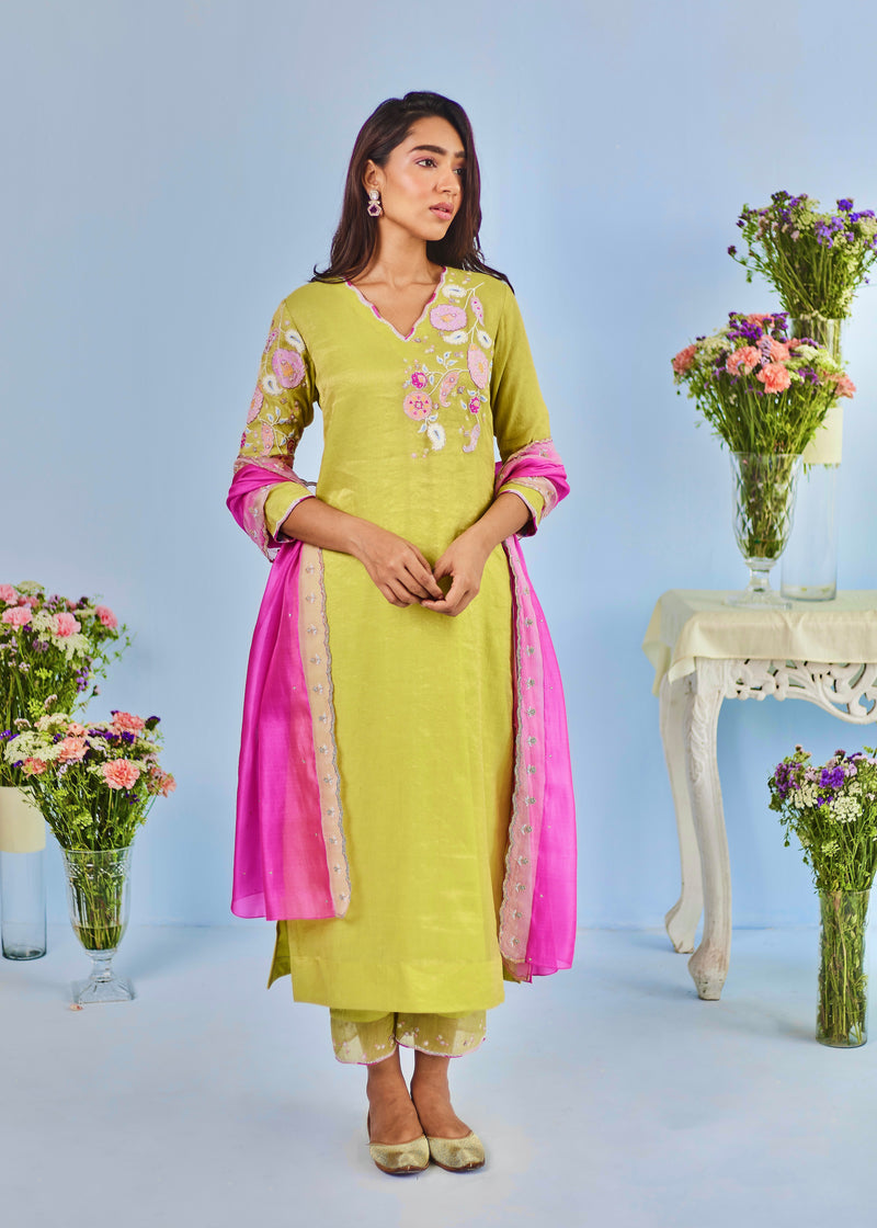 ZIVA STRAIGHT KURTA SET - PEAR GREEN