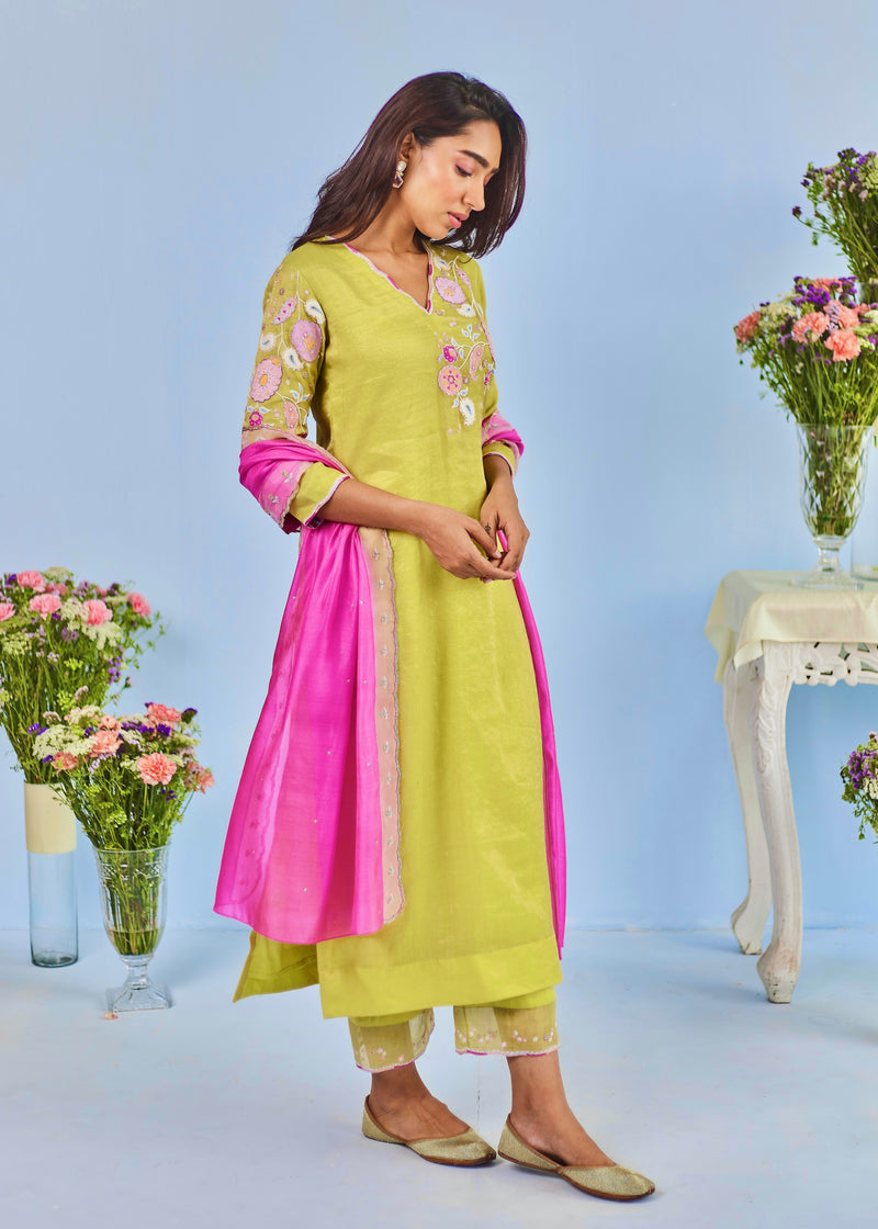 ZIVA STRAIGHT KURTA SET - PEAR GREEN