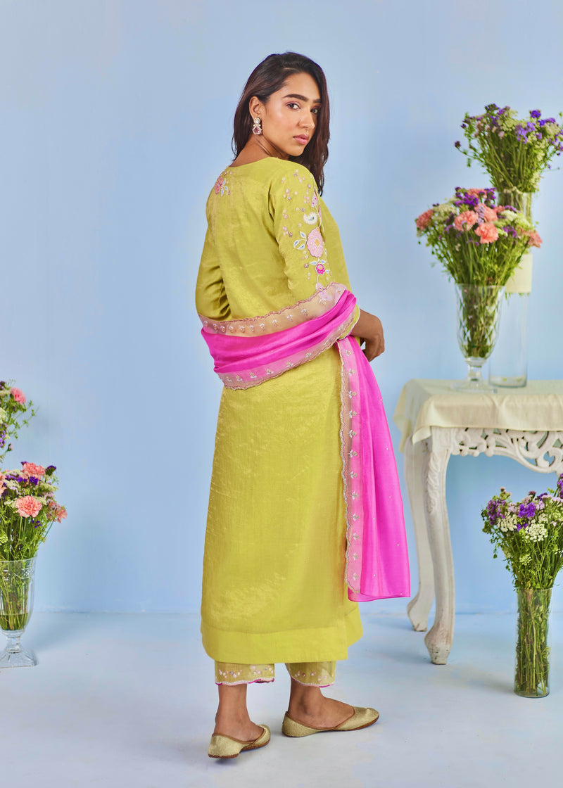 ZIVA STRAIGHT KURTA SET - PEAR GREEN