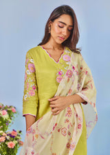 ZIVA STRAIGHT KURTA SET WITH ILYANA DUPATTA - PEAR GREEN