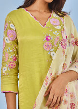 ZIVA STRAIGHT KURTA SET WITH ILYANA DUPATTA - PEAR GREEN