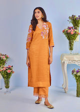 ZIVA STRAIGHT KURTA SET - TANGERINE ORANGE